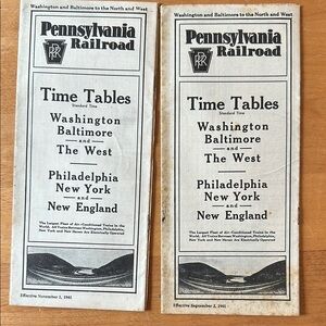 Vintage 1941 Pennsylvania Railroad Time Tables - Washington Baltimore & The West